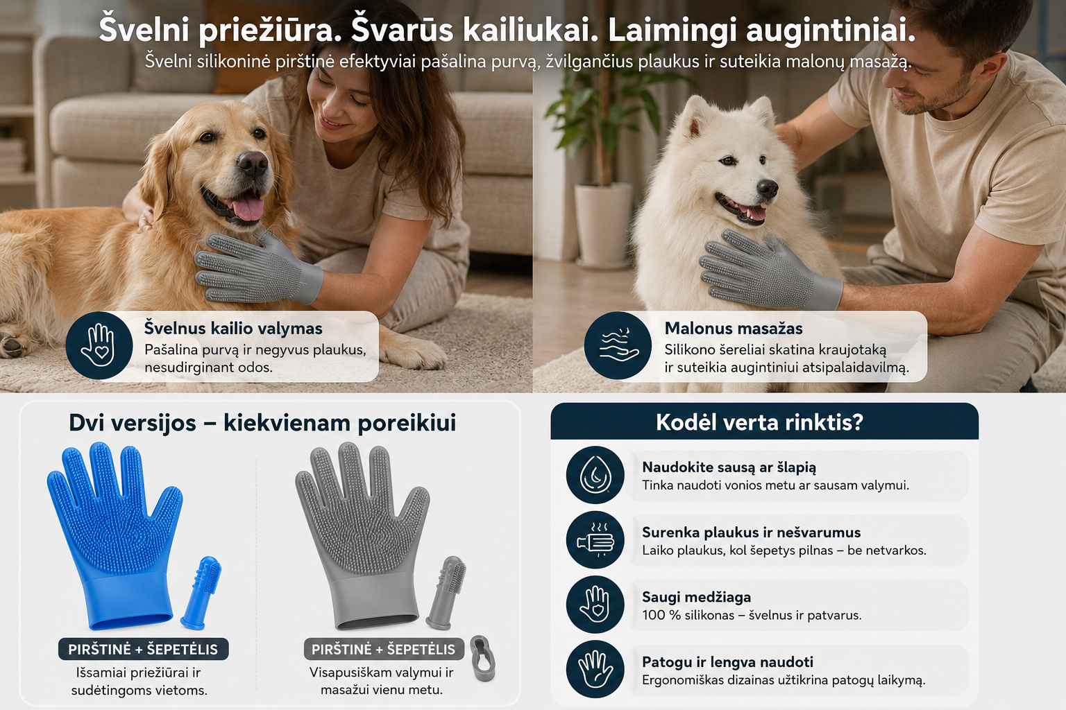 6 dalių augintinio priežiūros rinkinis – Maudynėms, masažui ir burnos higienai