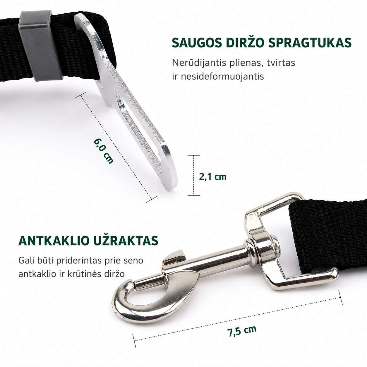 Reguliuojamas augintinio saugos diržas automobiliui – Saugios kelionės kartu